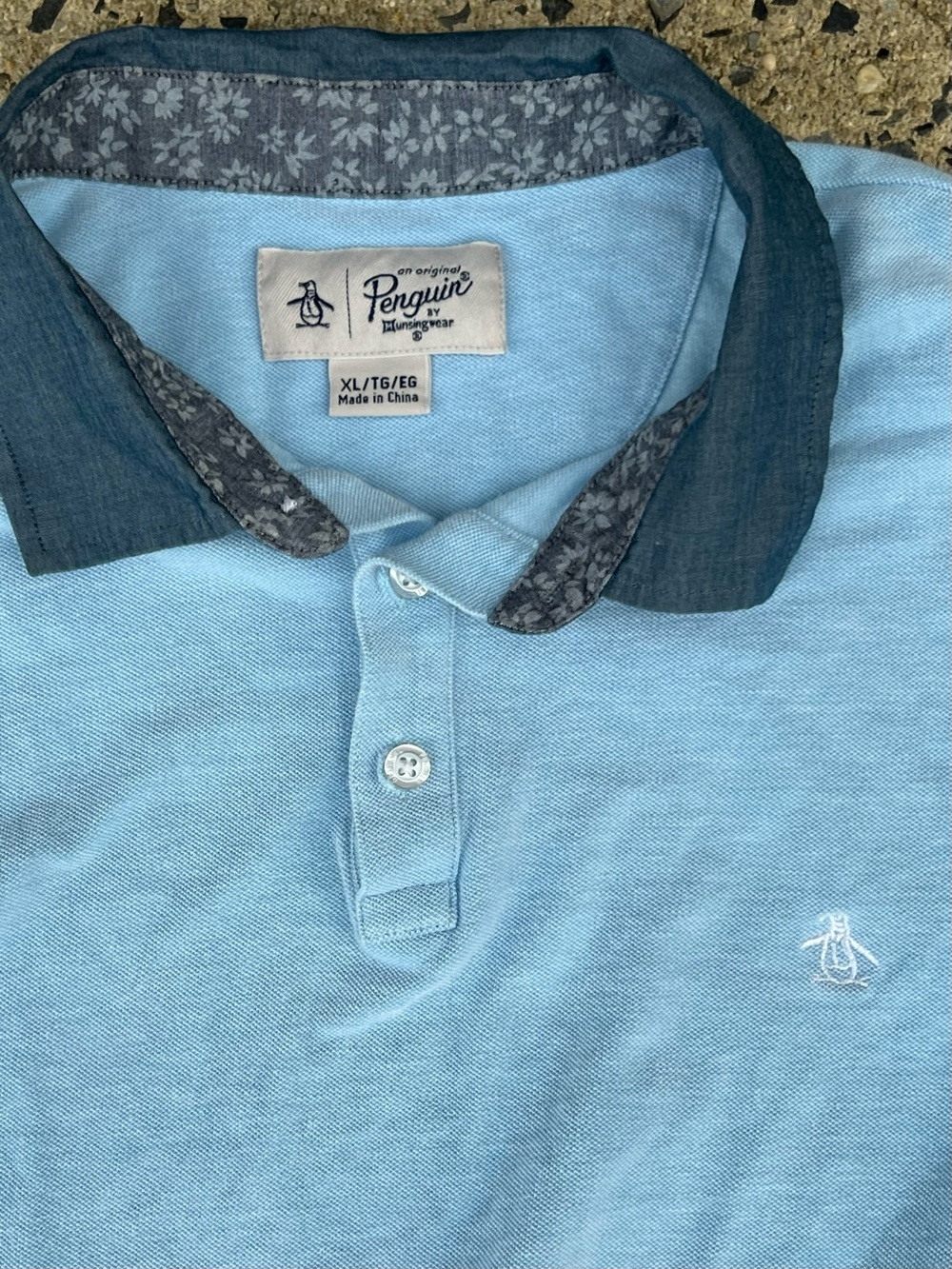 Original Penguin Light Blue Polo with Dark Contrast Collar
